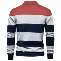 Men's Knit Color Block Half Zip Knitwear Elegant Christmas Gifts Home Clothing Apparel Fall Winter Navy Blue Orange S M L