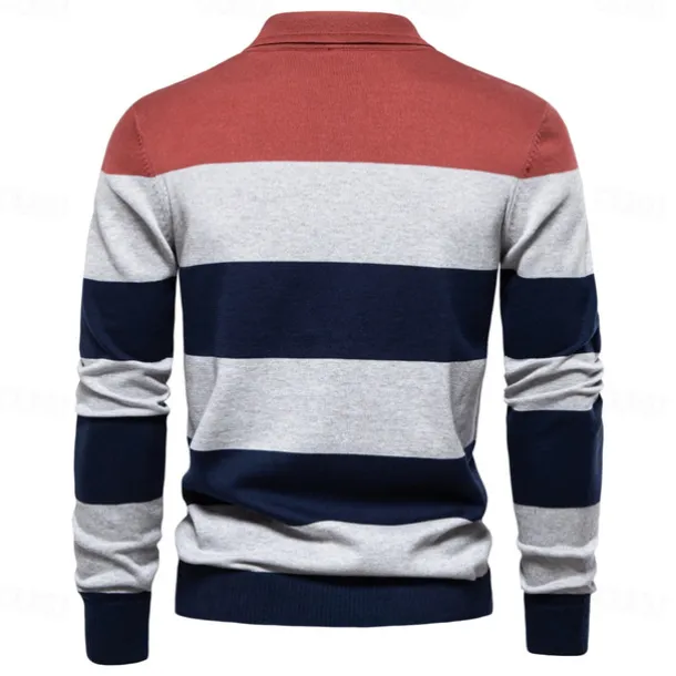 Men's Knit Color Block Half Zip Knitwear Elegant Christmas Gifts Home Clothing Apparel Fall Winter Navy Blue Orange S M L