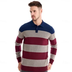 Men's Knit Color Block Half Zip Knitwear Elegant Christmas Gifts Home Clothing Apparel Fall Winter Navy Blue Orange S M L