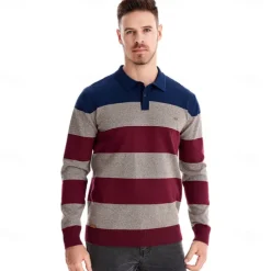 Men's Knit Color Block Half Zip Knitwear Elegant Christmas Gifts Home Clothing Apparel Fall Winter Navy Blue Orange S M L