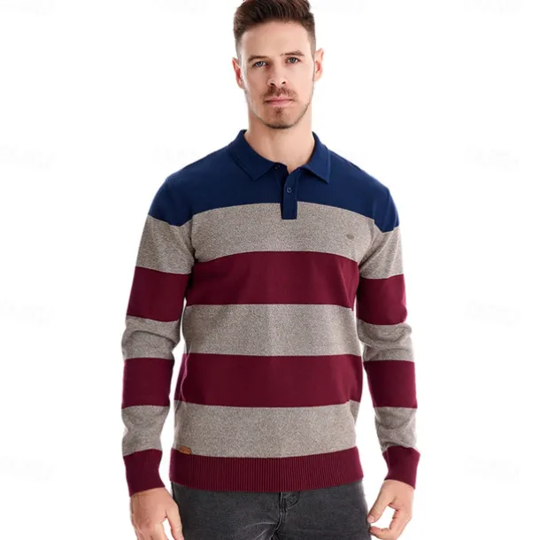 Men's Knit Color Block Half Zip Knitwear Elegant Christmas Gifts Home Clothing Apparel Fall Winter Navy Blue Orange S M L