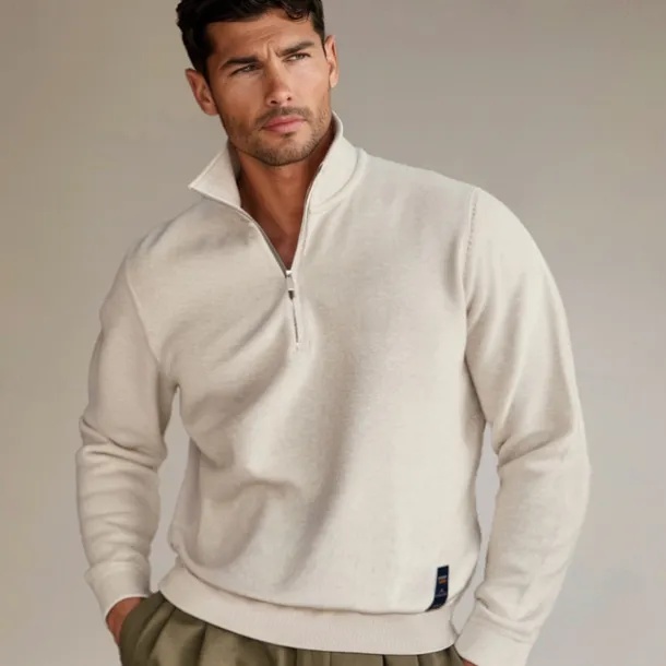 Men's Knit Solid Color Half Zip Knitwear Elegant Christmas Gifts Home Clothing Apparel Fall Winter Light Grey Beige S M L