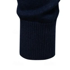 Men's Knit Striped Half Zip Knitwear Elegant Christmas Gifts Home Clothing Apparel Bishop Sleeve Fall Winter Navy Blue Dark Green S M L