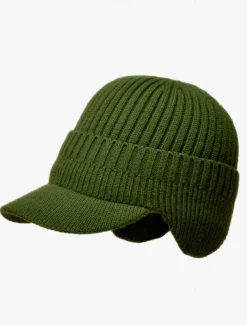 Men's Knit Winter Hat with Visor and Ear Flaps - Warm Ribbed Beanie Cap for Outdoor Activities and Casual Wear