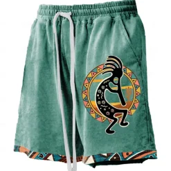 Men's Kokopelli Board Shorts Swim Shorts Swim Trunks Mid Waist Hawaiian Ethnic Casual Holiday Beach Drawstring with Mesh lining Elastic Waist Designer Clothing Apparel
