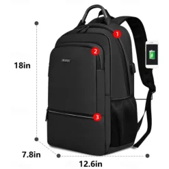 Men's Laptop Backpack for School and Work – Slim Waterproof College Bookbag with USB Charging Port, Lightweight Business Travel Daypack
