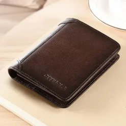 Men's Large Capacity RFID Blocking Cowhide Leather Wallet – Bifold ID Card Holder with Security Protection