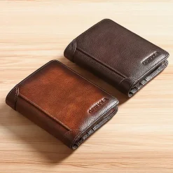 Men's Large Capacity RFID Blocking Cowhide Leather Wallet – Bifold ID Card Holder with Security Protection