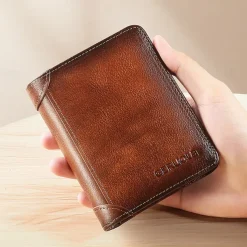 Men's Large Capacity RFID Blocking Cowhide Leather Wallet – Bifold ID Card Holder with Security Protection