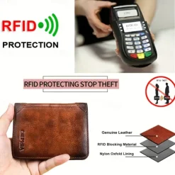 Men's Large Capacity RFID Blocking Cowhide Leather Wallet – Bifold ID Card Holder with Security Protection