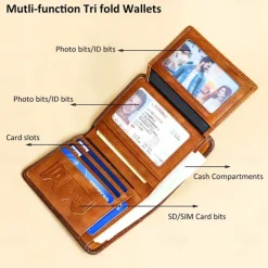 Men's Large Capacity RFID Blocking Cowhide Leather Wallet – Bifold ID Card Holder with Security Protection