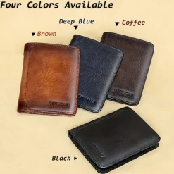 Men's Large Capacity RFID Blocking Cowhide Leather Wallet – Bifold ID Card Holder with Security Protection