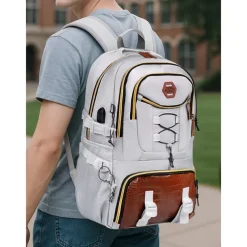 Men's Large Capacity USB Charging Backpack with Shoe Compartment, Water-Resistant Oxford School Bag for College Students and Outdoor Travel