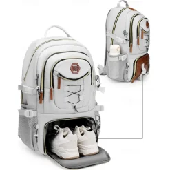 Men's Large Capacity USB Charging Backpack with Shoe Compartment, Water-Resistant Oxford School Bag for College Students and Outdoor Travel