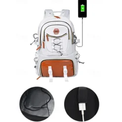 Men's Large Capacity USB Charging Backpack with Shoe Compartment, Water-Resistant Oxford School Bag for College Students and Outdoor Travel