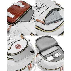 Men's Large Capacity USB Charging Backpack with Shoe Compartment, Water-Resistant Oxford School Bag for College Students and Outdoor Travel