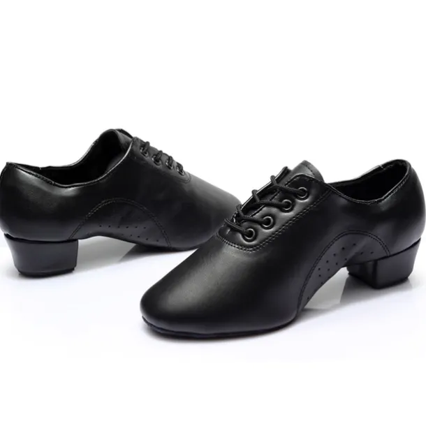 Men's Latin Shoes Ballroom Shoes Salsa Shoes Practice Trainning Dance Shoes Performance Practice Lace Up Heel Thick Heel Black