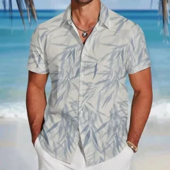 Men's Leaf Tropical Plants Shirt Summer Hawaiian Shirt Button Up Shirt Short Sleeve Hawaiian Resort Vacation Holiday Beach Wear Summer Spring Turndown 3D Print Collared Shirts Blue Green