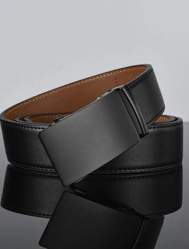 Men's Leather Belt 35mm Wide Ratchet Belt Dress Belt Black Cowhide Stylish Casual Gentleman Plain Meet Almost Any Occasion and Outfit
