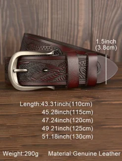 Men's Leather Belt with Engraved American Eagle and Flag Design - Western Style, Durable Vintage Belt for Jeans or Casual Wear