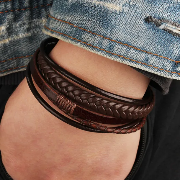 Men's Leather Bracelet Classic Imagine Stylish Simple Ethnic Fashion Casual / Sporty Leatherette Bracelet Jewelry Black / Brown For School Gift Daily Prom Festival