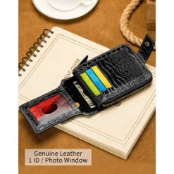 Men's leather crocodile patterned top layer cowhide zippered wallet with horizontal multi slot thickened photo album anti-theft brush wallet