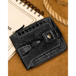 Men's leather crocodile patterned top layer cowhide zippered wallet with horizontal multi slot thickened photo album anti-theft brush wallet