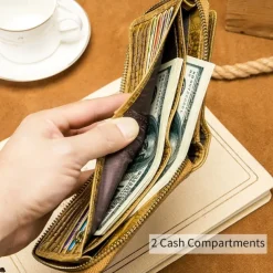 Men's leather crocodile patterned top layer cowhide zippered wallet with horizontal multi slot thickened photo album anti-theft brush wallet