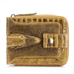 Men's leather crocodile patterned top layer cowhide zippered wallet with horizontal multi slot thickened photo album anti-theft brush wallet