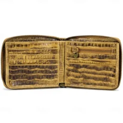 Men's leather crocodile patterned top layer cowhide zippered wallet with horizontal multi slot thickened photo album anti-theft brush wallet