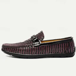 Men's Leather Crocodile Pattern Loafers – Fashion Slip-On Dress Shoes with Buckle Detail for Formal and Casual Occasions
