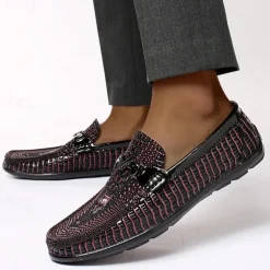 Men's Leather Crocodile Pattern Loafers – Fashion Slip-On Dress Shoes with Buckle Detail for Formal and Casual Occasions