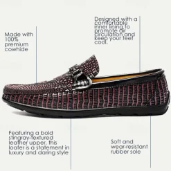 Men's Leather Crocodile Pattern Loafers – Fashion Slip-On Dress Shoes with Buckle Detail for Formal and Casual Occasions