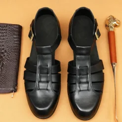 Men's Leather Fisherman Sandals - Breathable Summer Closed-Toe Sandals for Casual & Outdoor Wear