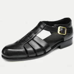 Men's Leather Fisherman Sandals - Breathable Summer Closed-Toe Sandals for Casual & Outdoor Wear
