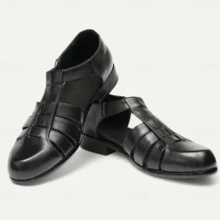Men's Leather Fisherman Sandals - Breathable Summer Closed-Toe Sandals for Casual & Outdoor Wear