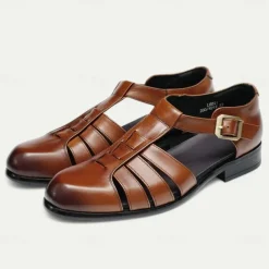 Men's Leather Fisherman Sandals - Breathable Summer Closed-Toe Sandals for Casual & Outdoor Wear