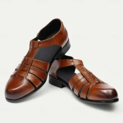 Men's Leather Fisherman Sandals - Breathable Summer Closed-Toe Sandals for Casual & Outdoor Wear