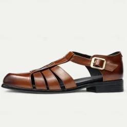 Men's Leather Fisherman Sandals - Breathable Summer Closed-Toe Sandals for Casual & Outdoor Wear