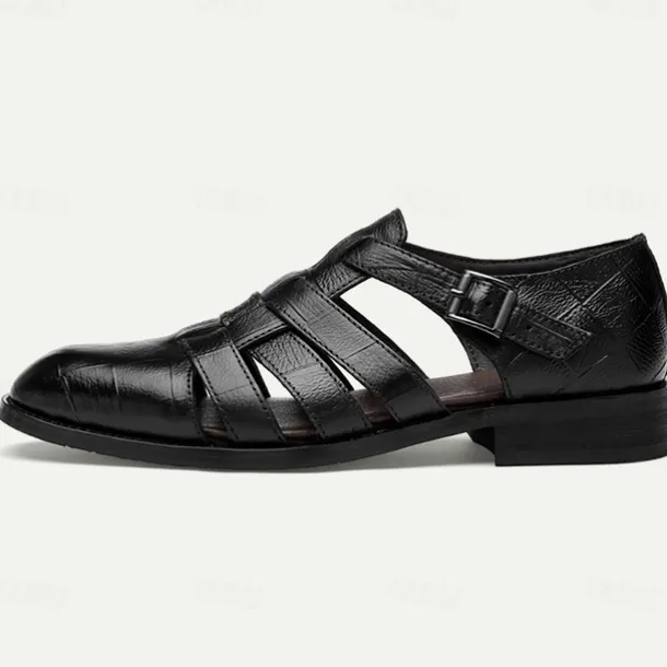 Men's Leather Fisherman Sandals - Stylish Closed-Toe Dress Shoes with Buckle for Formal and Casual Wear