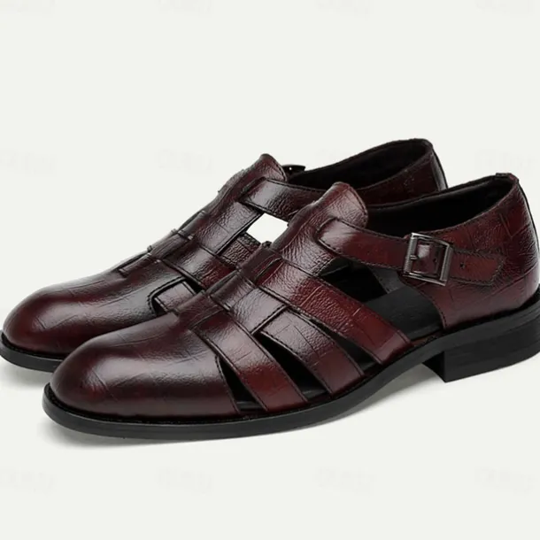 Men's Leather Fisherman Sandals - Stylish Closed-Toe Dress Shoes with Buckle for Formal and Casual Wear