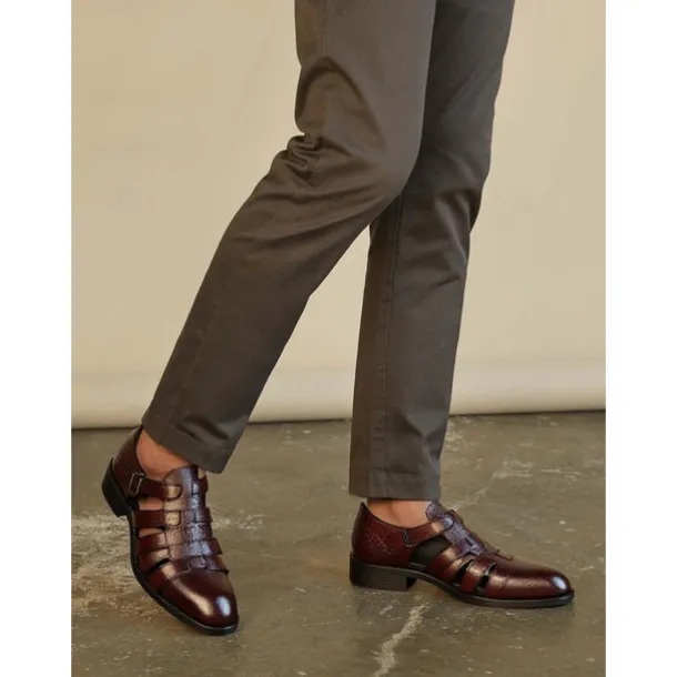 Men's Leather Fisherman Sandals - Stylish Closed-Toe Dress Shoes with Buckle for Formal and Casual Wear