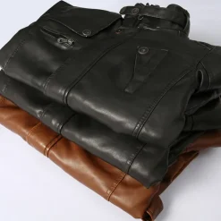 Men's Leather Jacket Motorcycle Jacket Outdoor Daily Wear Windproof Warm Pocket With Belt Fall Winter Plain Fashion Streetwear Stand Collar Regular Yellow Jacket