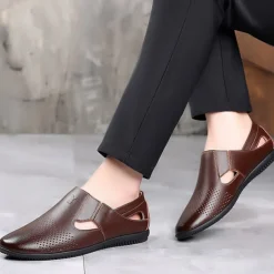 Men's Leather Sandals Black Summer Sandals Closed Toe Sandals Walking Casual Vacation Beach Breathable Slip-on White Brown Shoes