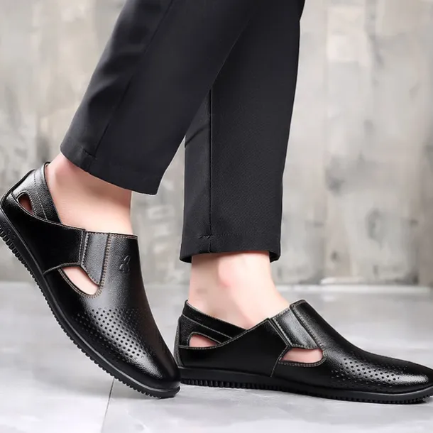 Men's Leather Sandals Black Summer Sandals Closed Toe Sandals Walking Casual Vacation Beach Breathable Slip-on White Brown Shoes