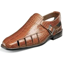 Men's Leather Sandals Closed Toe Sandals Crocodile Print Fisherman Sandals Walking Casual British Wedding Office & Career Buckle Shoes Black Yellow Blue Summer Spring