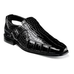 Men's Leather Sandals Closed Toe Sandals Crocodile Print Fisherman Sandals Walking Casual British Wedding Office & Career Buckle Shoes Black Yellow Blue Summer Spring