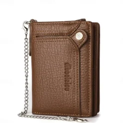 Men's leather wallet PU leather ID card holder combination with anti-theft chain design