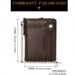 Men's leather wallet PU leather ID card holder combination with anti-theft chain design