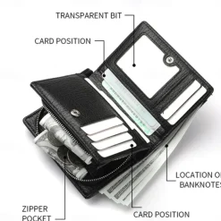 Men's leather wallet PU leather ID card holder combination with anti-theft chain design